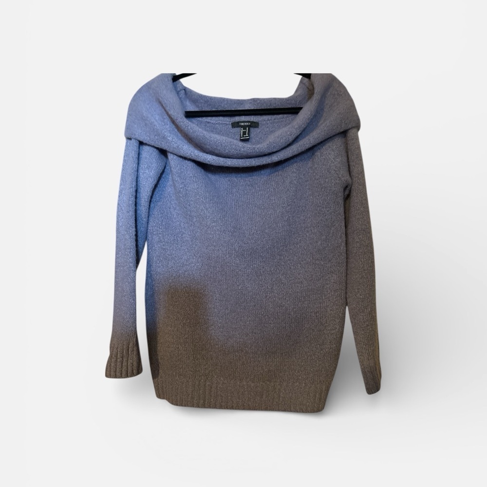 Forever 21 Off-the-Shoulder Blue and Brown Sweater